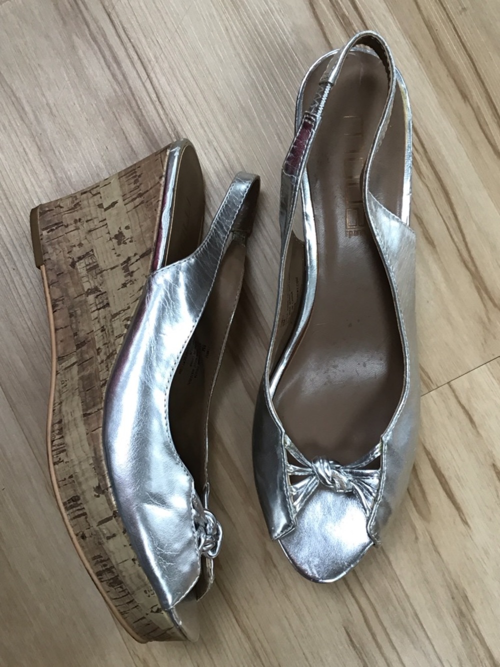 Metallic Silver Slingback Wedge Peep-Toe Espadrille Shoe Prom Party Wedding